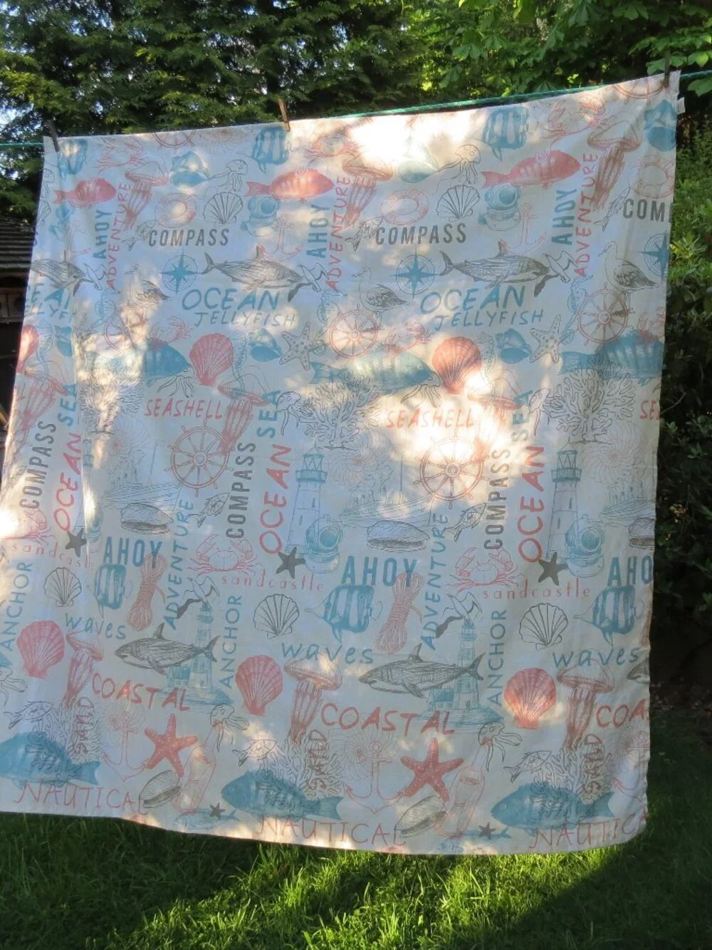 Nautical 70 x 70” Shower Curtains Fish Anchor aquatic colors